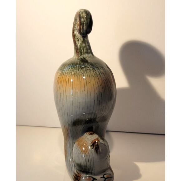 Cat Figurine Tonala Mexican Pottery Grayish Green Signed Whimsical Home Decor - Picture 6 of 12